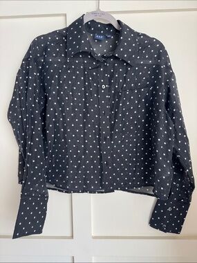 GAP Black Button-Up Shirt with White Polka Dots